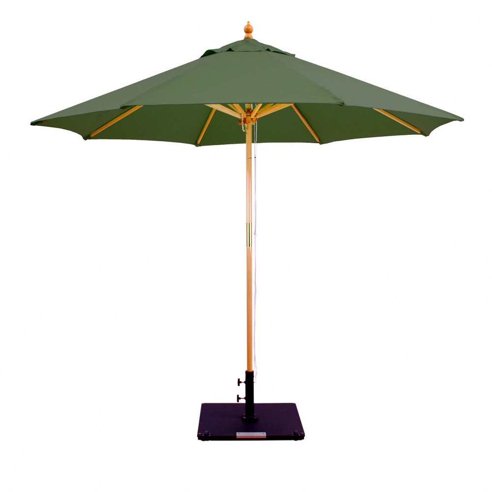 Galtech International-13252-9 Round Double Pulley Umbrella 52: Forest Green LW: Light Wood Sunbrella Solid Colors - Quick Ship