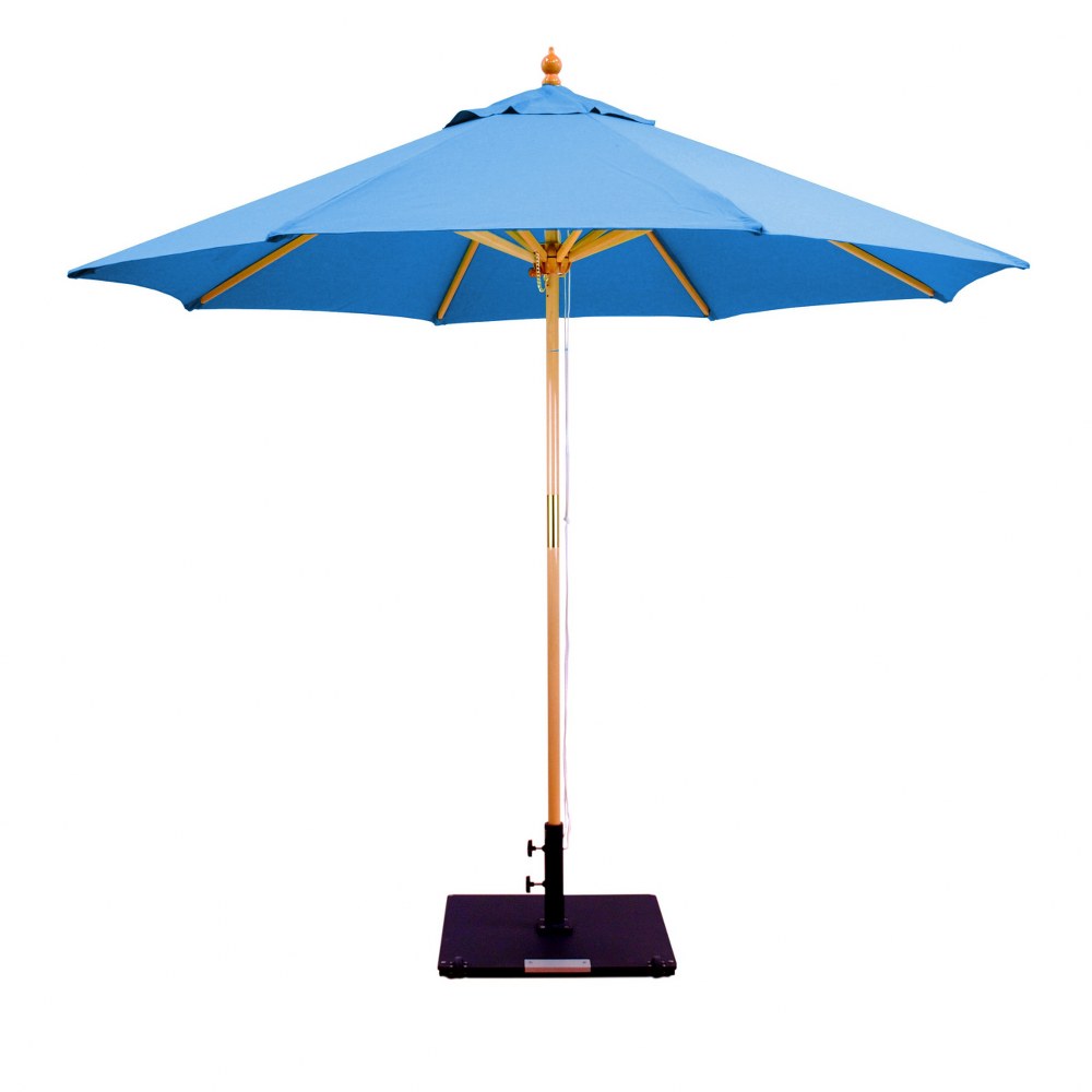 Galtech International-13253-9 Round Double Pulley Umbrella 53: Pacific Blue LW: Light Wood Sunbrella Solid Colors - Quick Ship