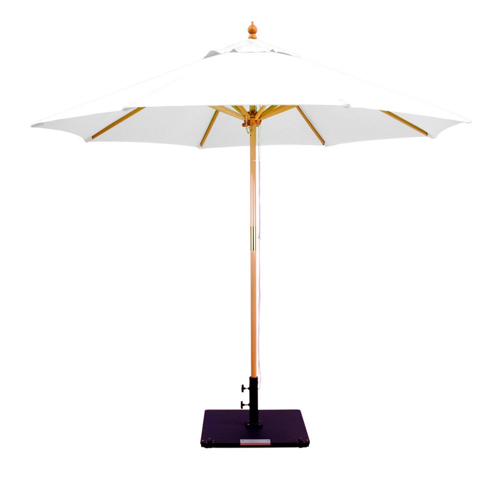 Galtech International-13254-9 Round Double Pulley Umbrella 54: Natural LW: Light Wood Sunbrella Solid Colors - Quick Ship