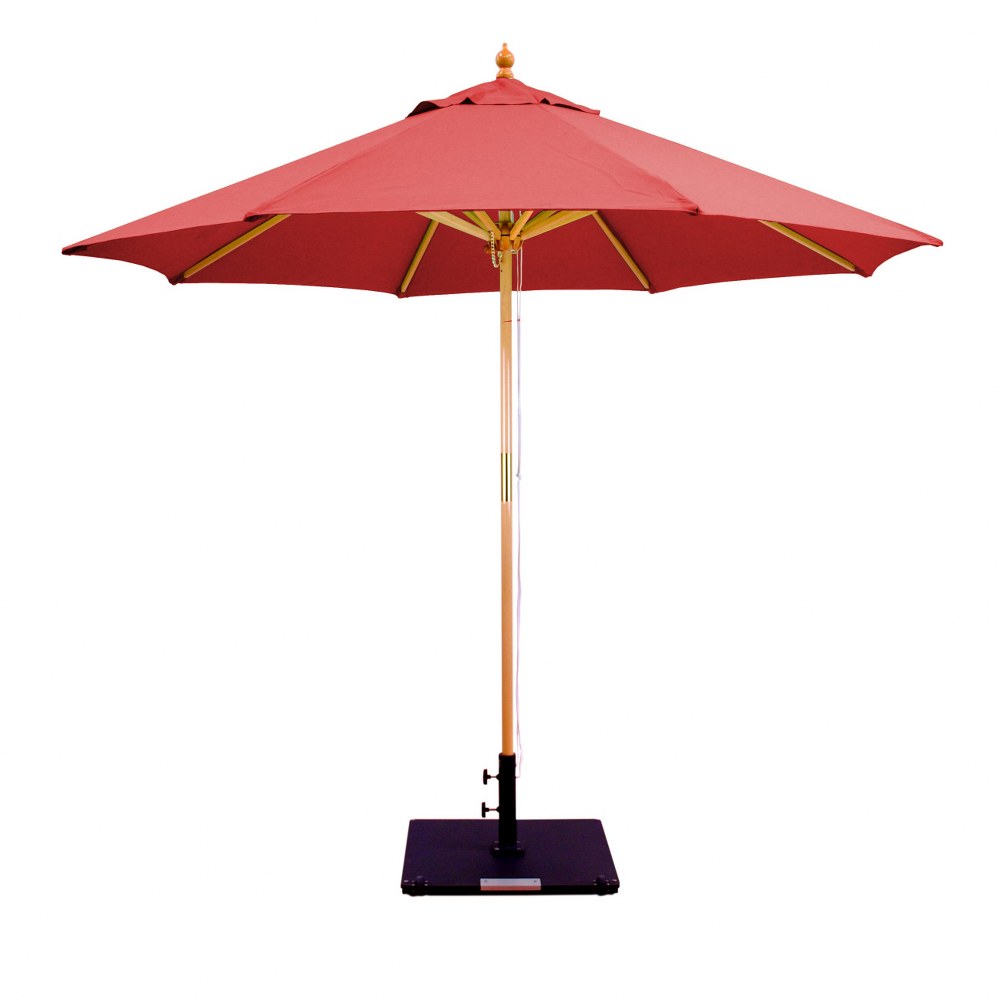 Galtech International-13256-9 Round Double Pulley Umbrella 56: Jockey Red LW: Light Wood Sunbrella Solid Colors - Quick Ship