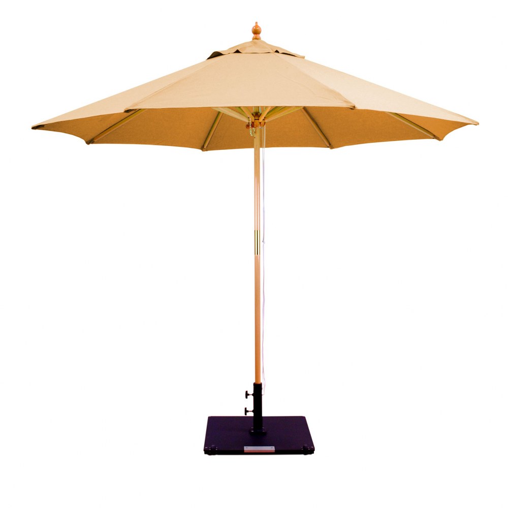 Galtech International-13260-9 Round Double Pulley Umbrella 60: Tuscan LW: Light Wood Sunbrella Solid Colors - Quick Ship