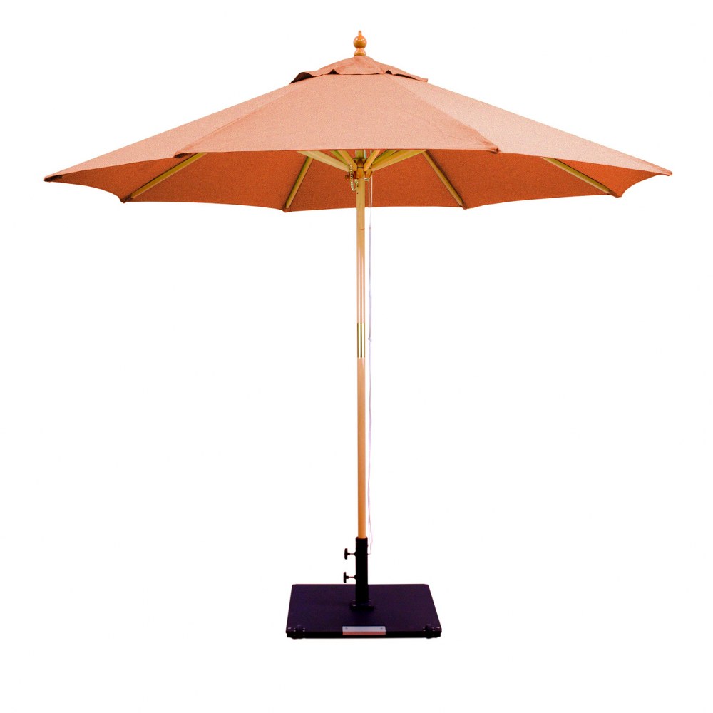 Galtech International-13265-9 Round Double Pulley Umbrella 65: Brick LW: Light Wood Sunbrella Solid Colors - Quick Ship