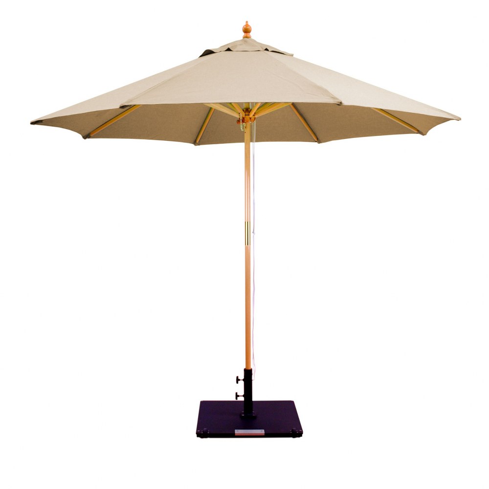 Galtech International-13272-9 Round Double Pulley Umbrella 72: Camel LW: Light Wood Sunbrella Solid Colors - Quick Ship