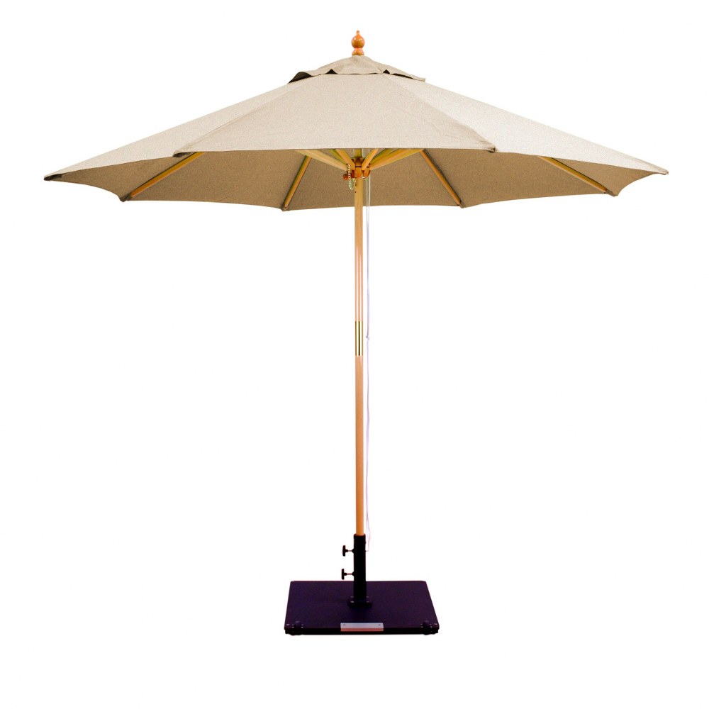 Galtech International-13276-9 Round Double Pulley Umbrella 76: Heather Beige LW: Light Wood Sunbrella Solid Colors - Quick Ship