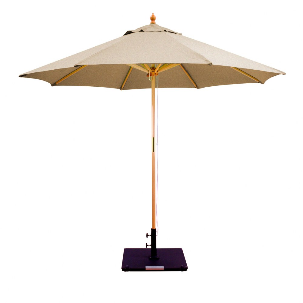 Galtech International-13280-9 Round Double Pulley Umbrella 80: Sesame Linen LW: Light Wood Sunbrella Patterns - Quick Ship