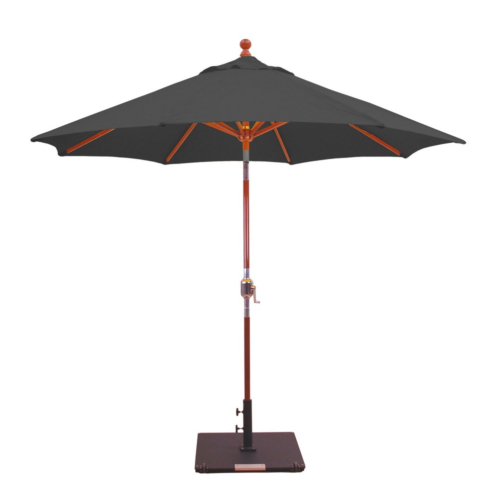 Galtech International-23250-9 Double Pulley Octagonal Umbrella 50: Black DW: Dark Wood Sunbrella Solid Colors - Quick Ship
