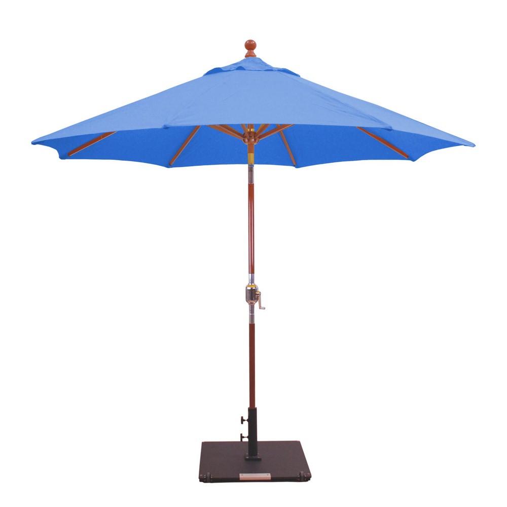 Galtech International-23253-9 Double Pulley Octagonal Umbrella 53: Pacific Blue DW: Dark Wood Sunbrella Solid Colors - Quick Ship