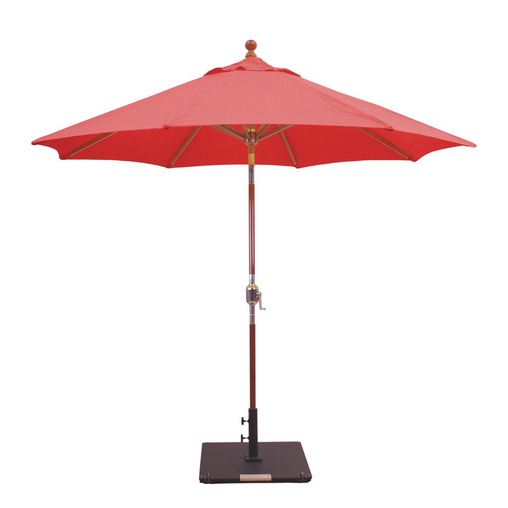 Galtech International-23256-9 Double Pulley Octagonal Umbrella 56: Jockey Red DW: Dark Wood Sunbrella Solid Colors - Quick Ship