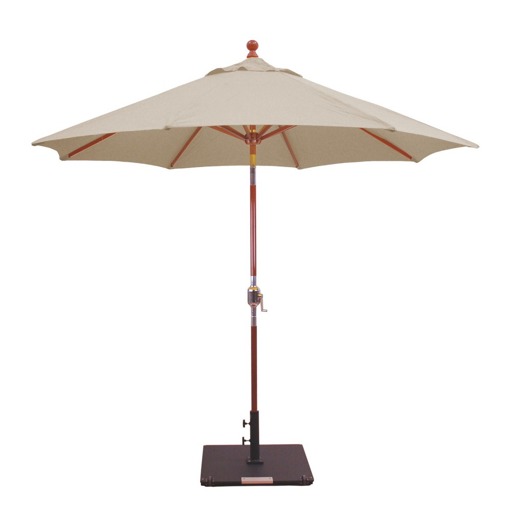 Galtech International-23259-9 Double Pulley Octagonal Umbrella 59: Antique Beige DW: Dark Wood Sunbrella Solid Colors - Quick Ship