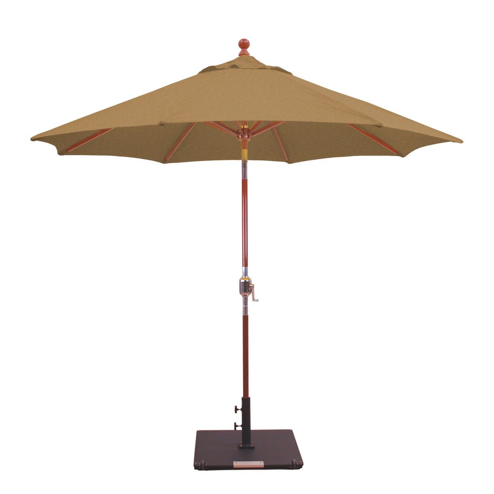 Galtech International-23268-9 Double Pulley Octagonal Umbrella 68: Teak DW: Dark Wood Sunbrella Solid Colors - Quick Ship