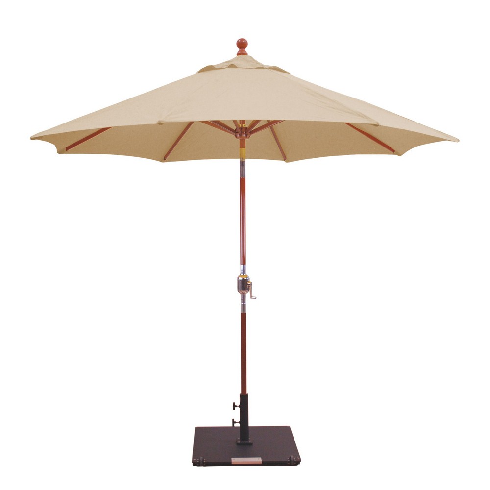 Galtech International-23272-9 Double Pulley Octagonal Umbrella 72: Camel DW: Dark Wood Sunbrella Solid Colors - Quick Ship