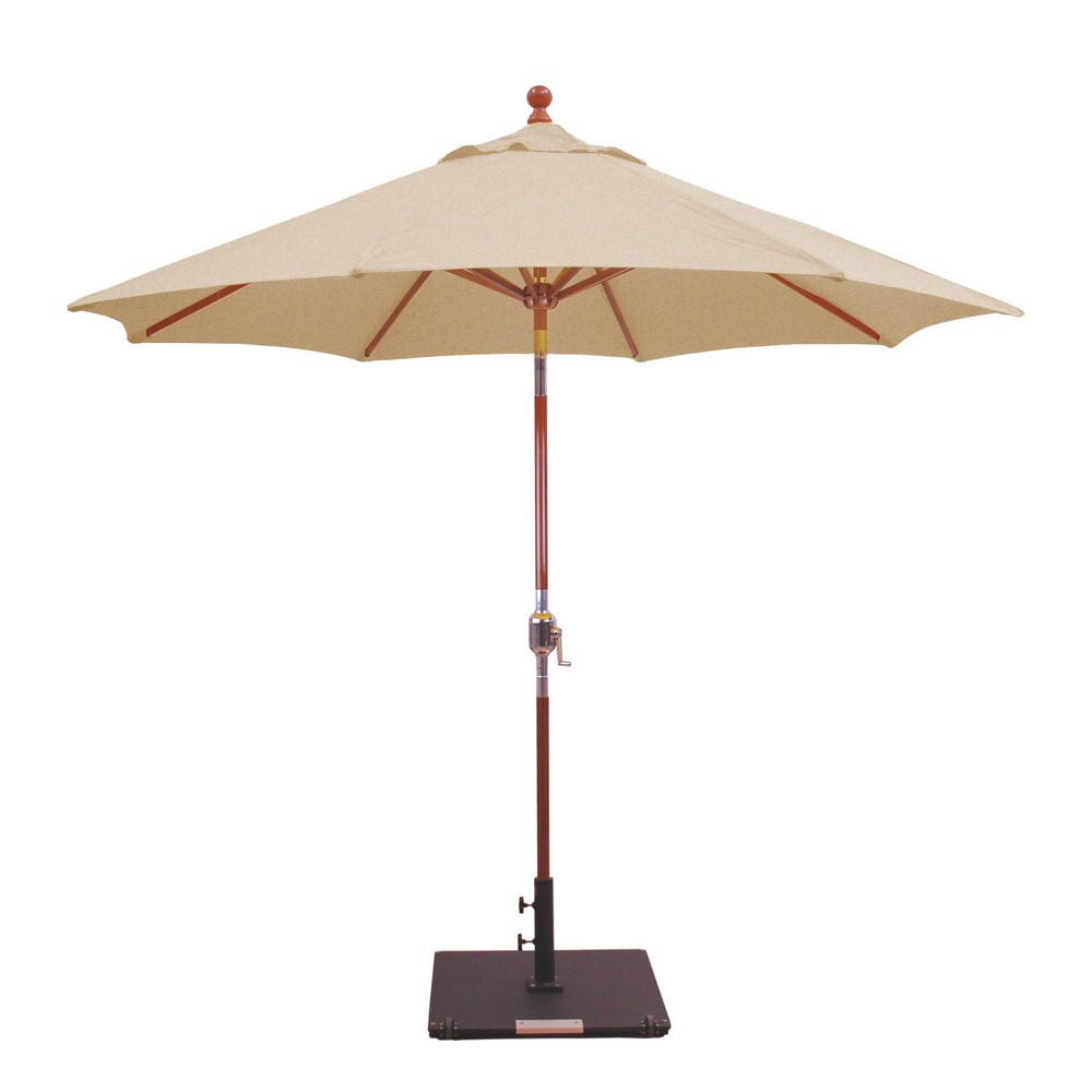 Galtech International-23276-9 Double Pulley Octagonal Umbrella 76: Heather Beige DW: Dark Wood Sunbrella Solid Colors - Quick Ship
