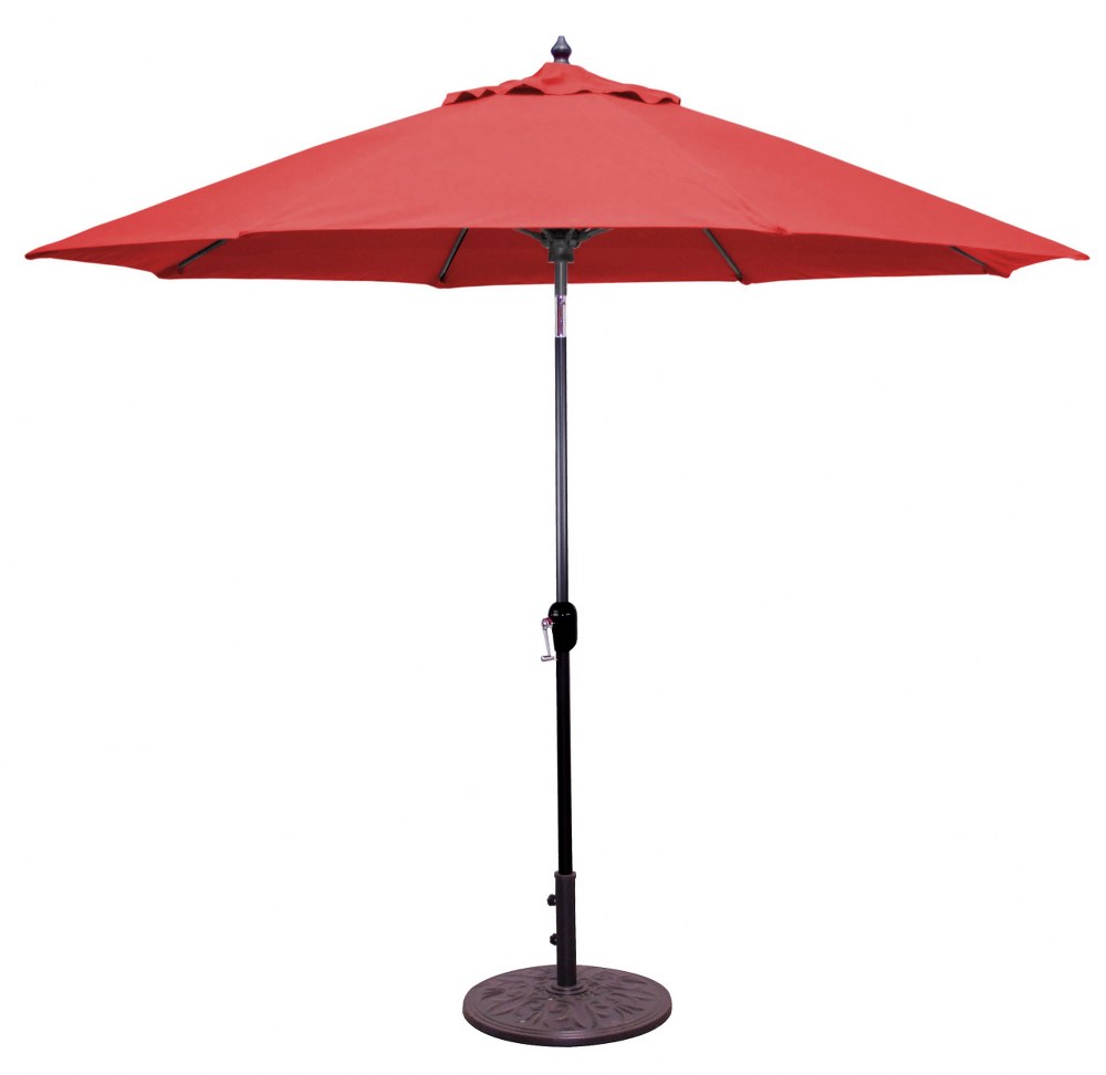 Galtech International-736bk56-9 Standard Auto Tilt Octagonal Umbrella Sunbrella Solid Colors Jockey Red Sunbrella Patterns - Quick Ship