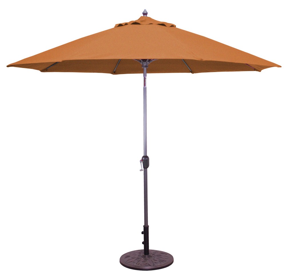 Galtech International-737SR65-9 Foot Deluxe Auto-Tilt Umbrella with Fabric Canopy Sunbrella Solid Colors Brick Sunbrella Patterns - Quick Ship