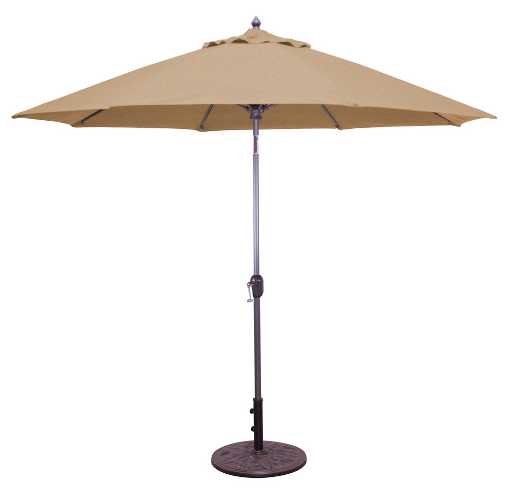 Galtech International-736mb84-9 Standard Auto Tilt Octagonal Umbrella 84: Straw Linen MB: Bronze Sunbrella Patterns - Quick Ship