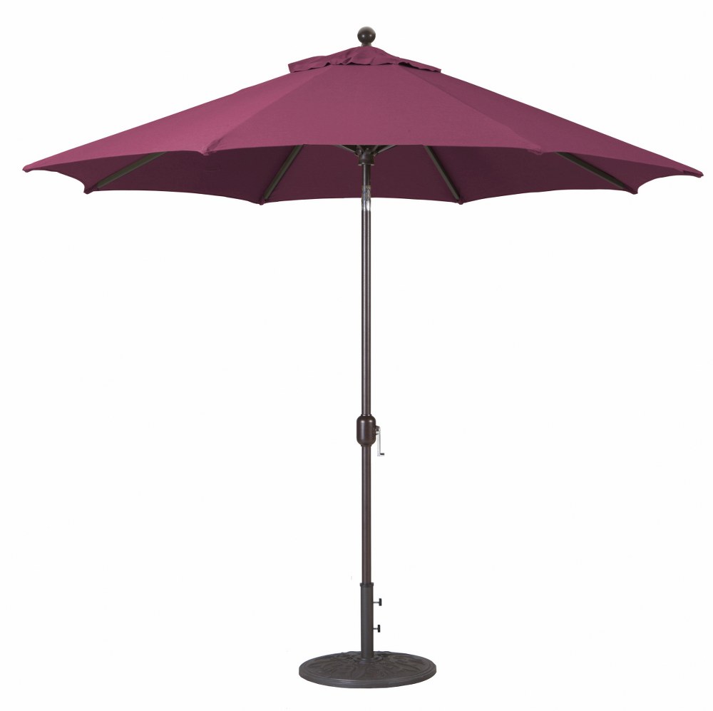 Galtech International-737SR57-9 Foot Deluxe Auto-Tilt Umbrella with Fabric Canopy Sunbrella Solid Colors Burgundy Sunbrella Patterns - Quick Ship