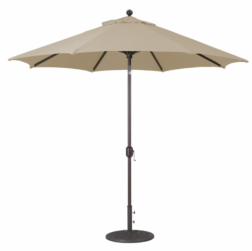 Galtech International-737SR80-9 Foot Deluxe Auto-Tilt Umbrella with Fabric Canopy Sunbrella Patterns Sesame Linen Sunbrella Patterns - Quick Ship