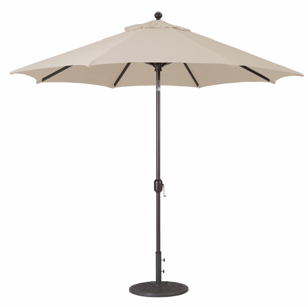 Galtech International-737SR87-9 Foot Deluxe Auto-Tilt Umbrella with Fabric Canopy Sunbrella Patterns Champagne Linen Sunbrella Patterns - Quick Ship