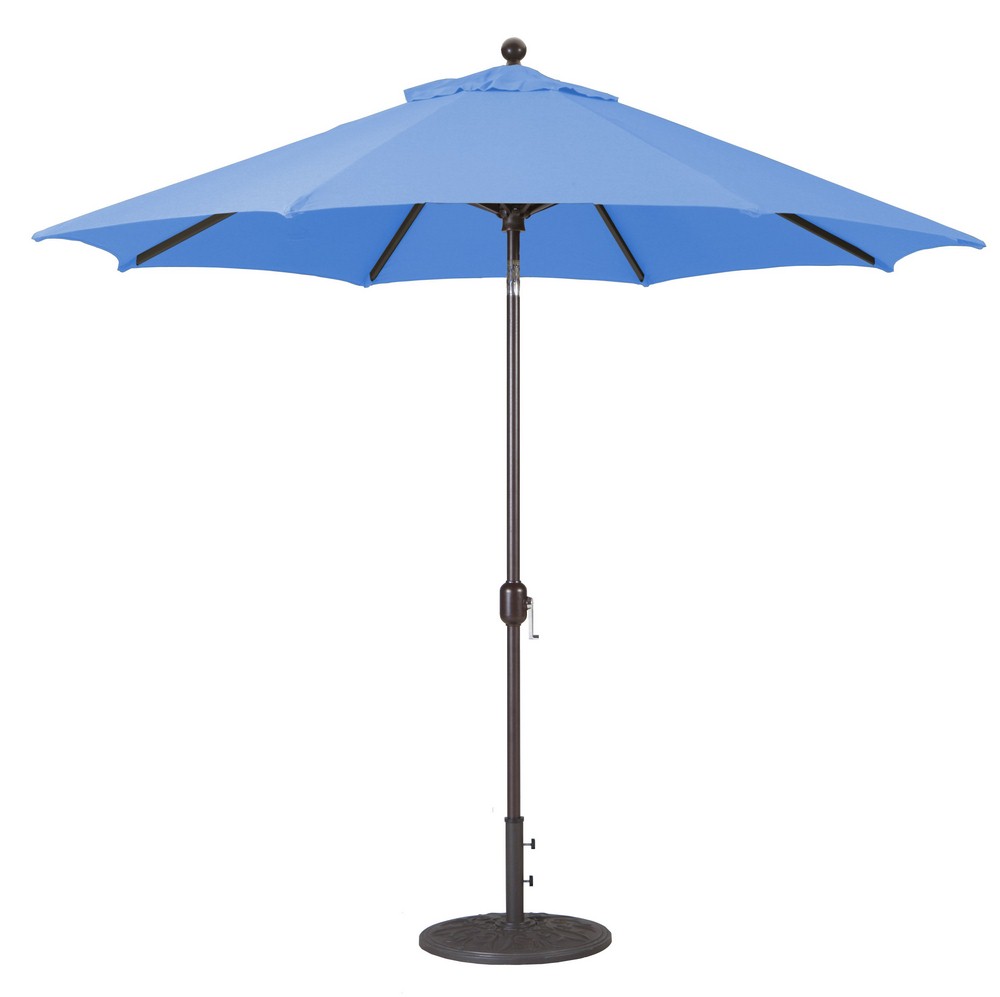 Galtech International-737SR23-9 Foot Deluxe Auto-Tilt Umbrella with Fabric Canopy Suncrylic Caribbean Blue Sunbrella Patterns - Quick Ship