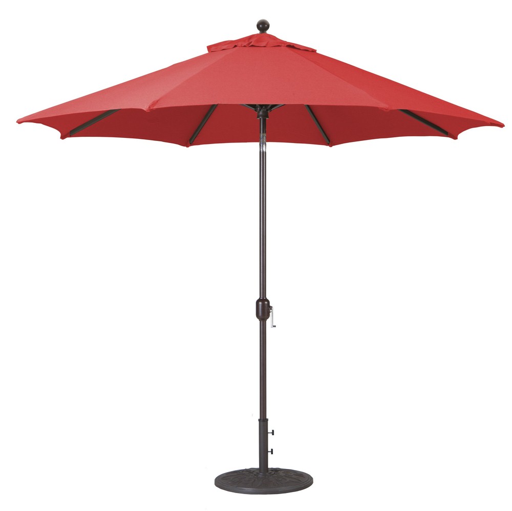 Galtech International-737SR26-9 Foot Deluxe Auto-Tilt Umbrella with Fabric Canopy Suncrylic Cardinal Red Sunbrella Patterns - Quick Ship