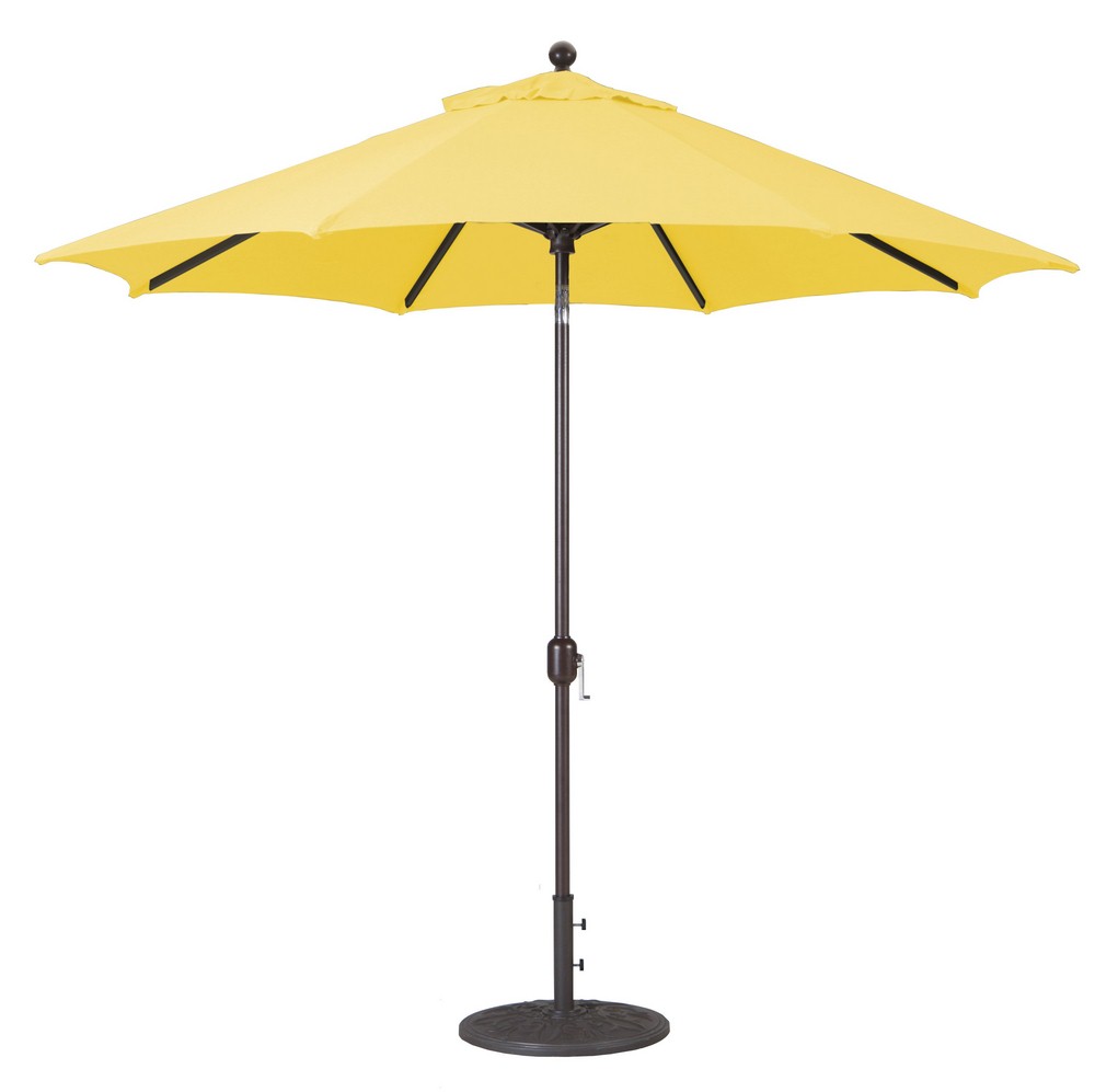 Galtech International-737SR27-9 Foot Deluxe Auto-Tilt Umbrella with Fabric Canopy Suncrylic Lemon Yellow Sunbrella Patterns - Quick Ship