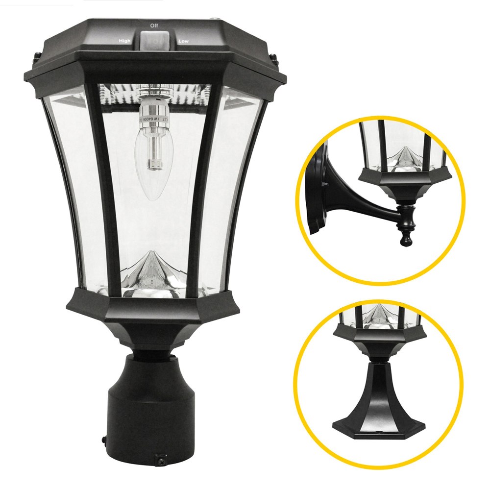 Gama Sonic-GS-94B-FPW-Victorian Bulb - 2700K LED Solar Wall or Pier Mount-15 Inches Tall and 9.5 Inches Wide   Black Finish with Beveled Glass