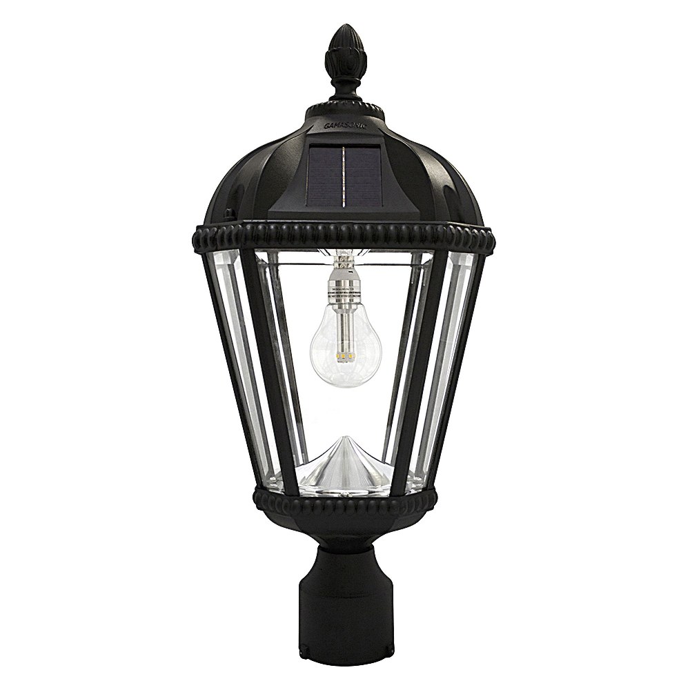 Gama Sonic-GS-98B-F-BLK-Royal Bulb - 2700K LED Solar Pier Mount-18 Inches Tall and 8.75 Inches Wide   Black Finish with Beveled Glass