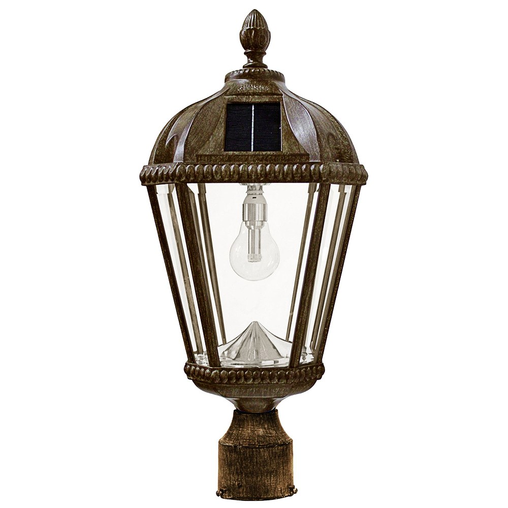 Gama Sonic-GS-98B-F-WB-Royal Bulb - 2700K LED Solar Pier Mount-18 Inches Tall and 8.75 Inches Wide   Weathered Bronze Finish with Beveled Glass