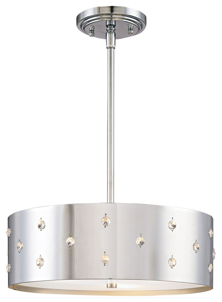 George Kovacs Lighting-P033-077-Bling Bling-Three Light Pendant in Contemporary Style-14 Inches Wide by 4.5 Inches Tall   Chrome Finish with Clear/Etched Glass with Clear Crystal
