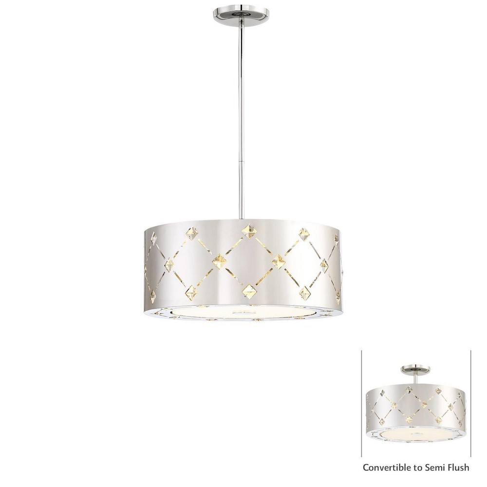 George Kovacs Lighting-P1032-077-L-Crowned-32W 1 LED Convertible Pendant in Transitional Style-16.25 Inches Wide by 6.5 Inches Tall   Chrome Finish with Clear Crystal