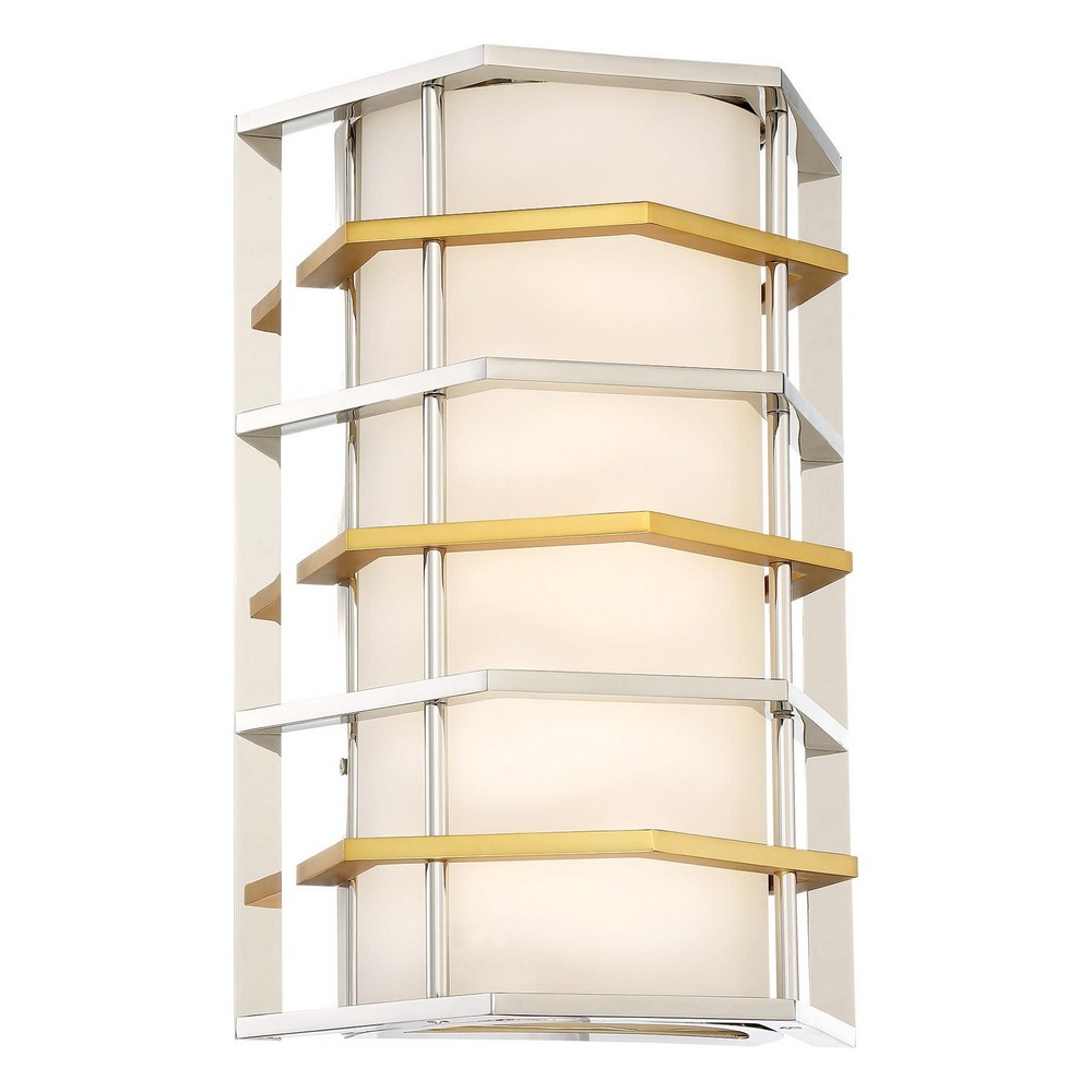 George Kovacs Lighting-P1070-657-L-Levels-16W 1 LED Wall Sconce in Contemporary Style-9 Inches Wide by 13 Inches Tall   Polished Nickel/Honey Gold Finish with White Glass