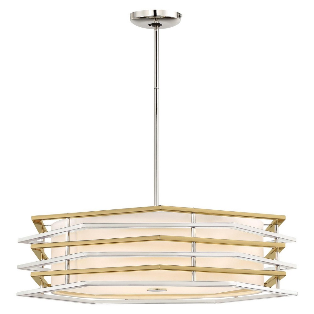 George Kovacs Lighting-P1074-657-L-Levels-52W 1 LED Pendant in Contemporary Style-26 Inches Wide by 7.5 Inches Tall   Polished Nickel/Honey Gold Finish with Pure White Fabric Shade