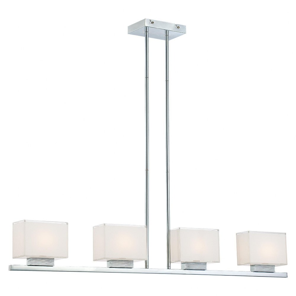 George Kovacs Lighting-P128-077-Cubism-Four Light Island in Contemporary Style-39.25 Inches Wide by 6 Inches Tall   Chrome Finish with Mitered/White Glass