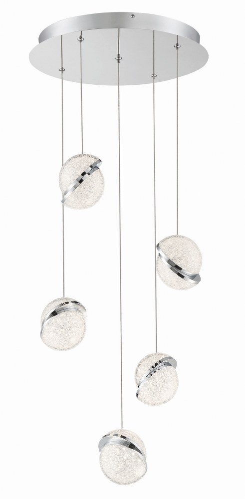 George Kovacs Lighting-P1445-077-L-Silver Slice-40W 5 LED Pendant-16.5 Inches Wide by 4.6 Inches Tall   Chrome Finish with Plastic Sand Crystal