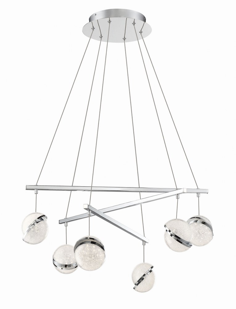 George Kovacs Lighting-P1446-077-L-Silver Slice-48W 6 LED Pendant-29.5 Inches Wide by 18.5 Inches Tall   Chrome Finish with Plastic Sand Crystal