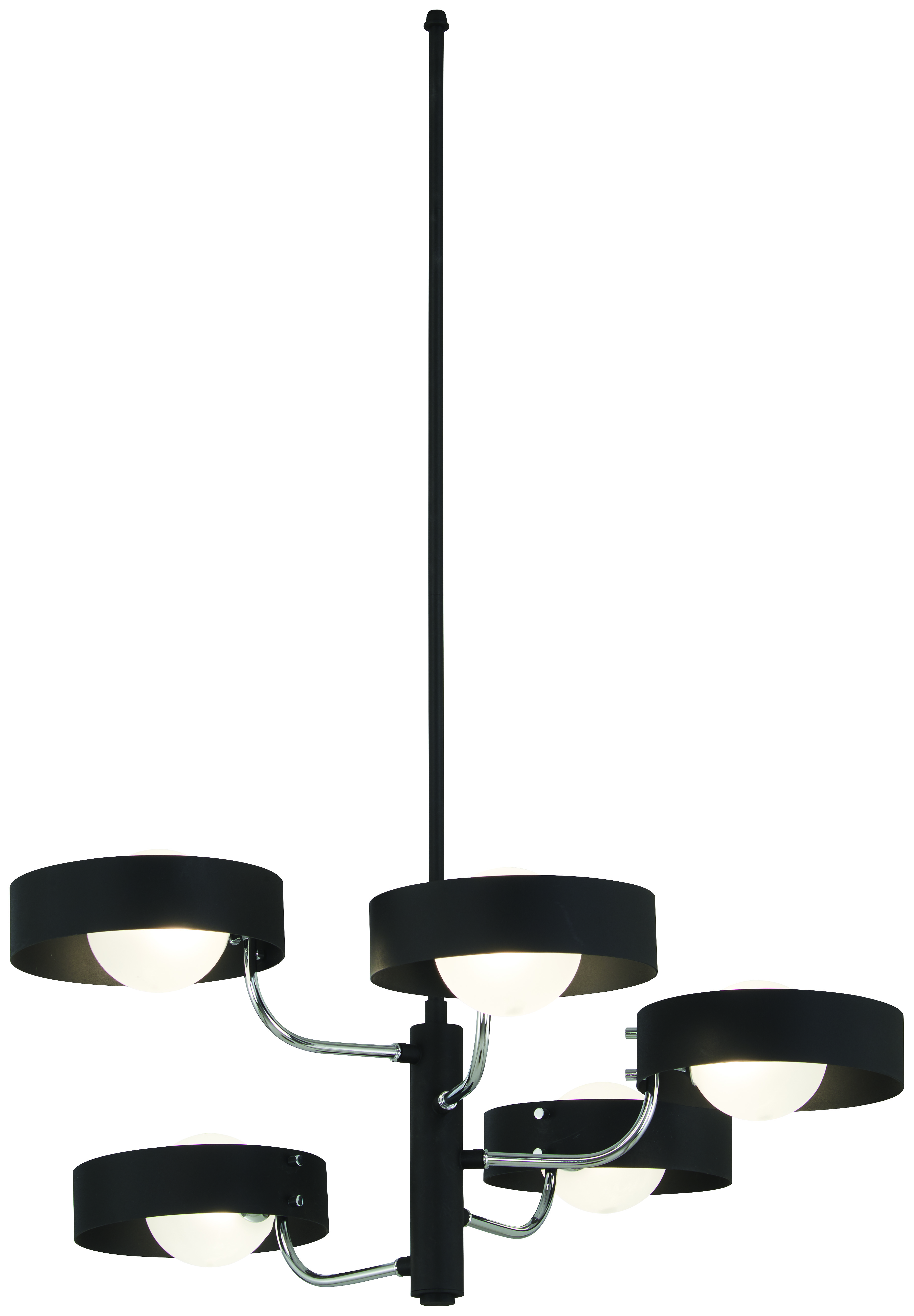 George Kovacs Lighting-P1565-729-Lift Off-5 Light Chandelier in Contemporary Style-26 Inches Wide by 12 Inches Tall   Coal/Chrome Finish with Etched  Glass