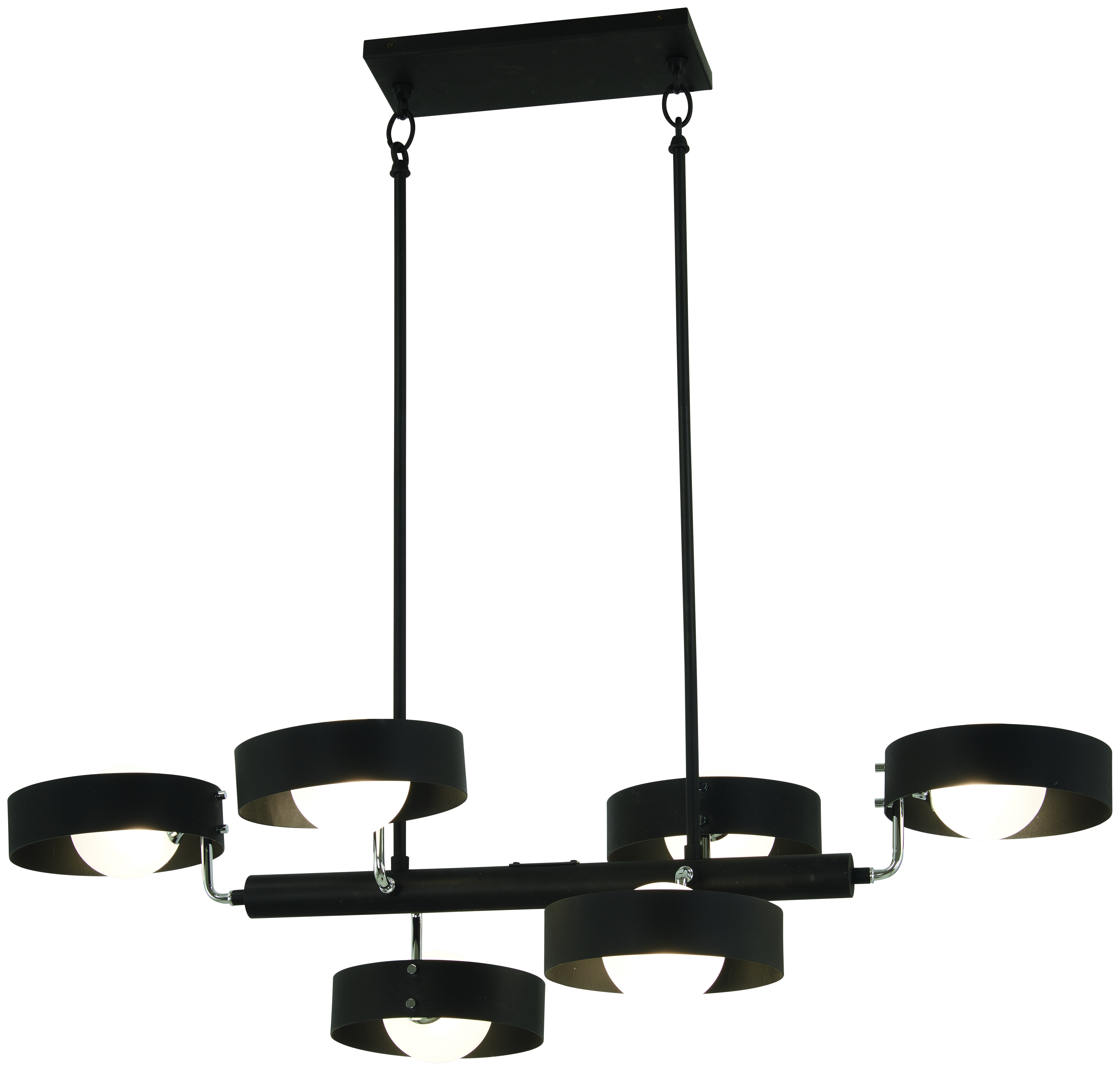 George Kovacs Lighting-P1566-729-Lift Off-6 Light Chandelier in Contemporary Style-38 Inches Wide by 10 Inches Tall   Coal/Chrome Finish with Etched  Glass