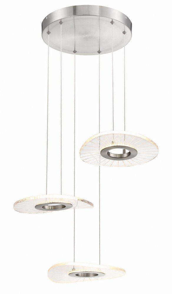 George Kovacs Lighting-P1783-084-L-Light Ray-9W 3 LED Pendant-17 Inches Wide by 6.25 Inches Tall   Brushed Nickel Finish with Clear Glass