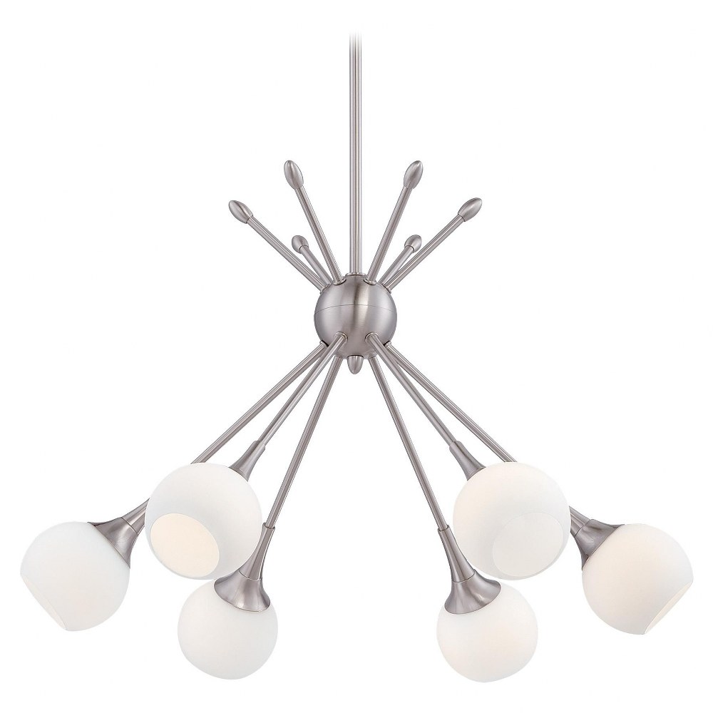 George Kovacs Lighting-P1806-084-Pontil - Six Light Chandelier   Brushed Nickel Finish with Etched Opal Glass