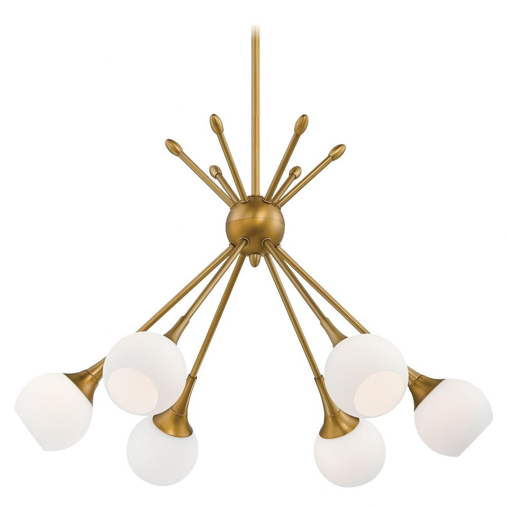 George Kovacs Lighting-P1806-248-Pontil - Six Light Chandelier   Honey Gold Finish with Etched Opal Glass