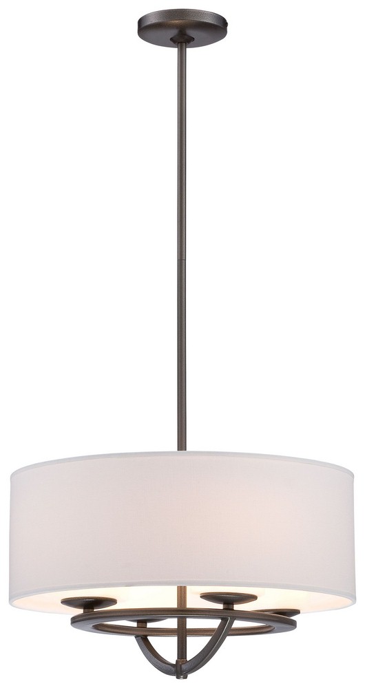 George Kovacs Lighting-P1813-172-Circuit-Four Light Drum Pendant in Transitional Style-18 Inches Wide by 10.25 Inches Tall   Smoked Iron Finish with Etched Opal Glass with White Fabric Shade