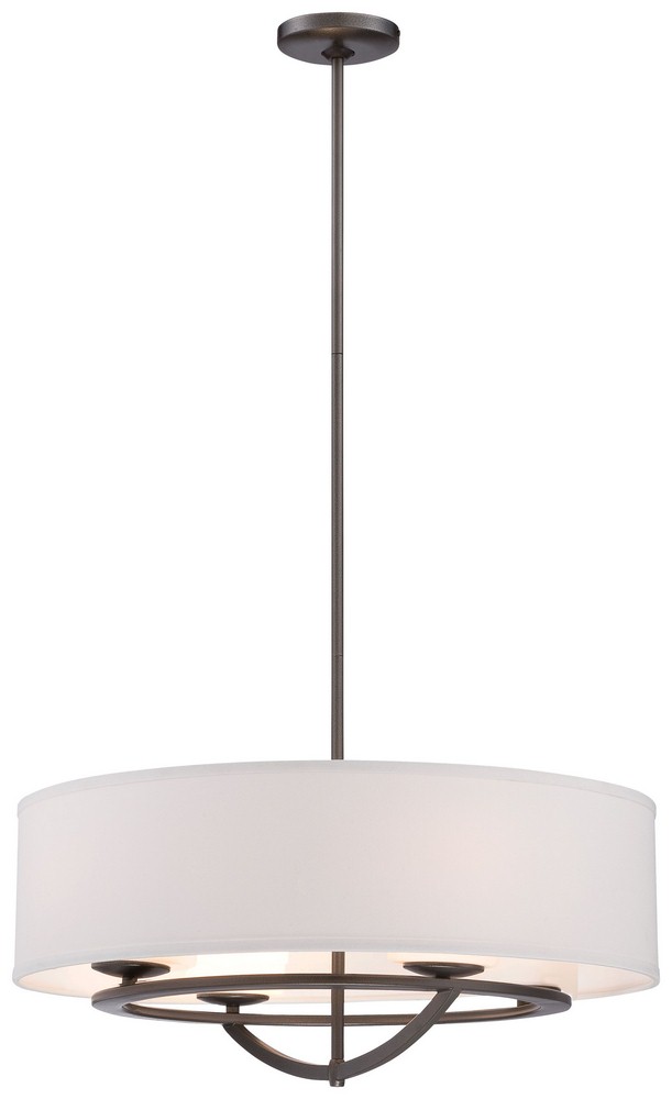 George Kovacs Lighting-P1814-172-Circuit - Four Light Drum Pendant   Smoked Iron Finish with Etched Opal Glass with White Fabric Shade