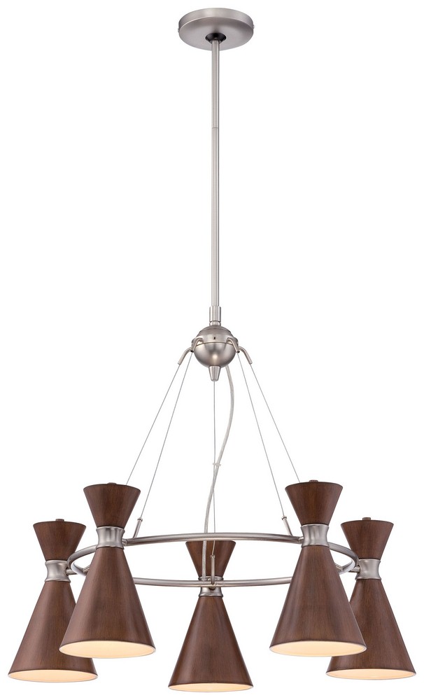 George Kovacs Lighting-P1825-651-Conic-Five Light Chandelier in Contemporary Style-26 Inches Wide by 24 Inches Tall   Distressed Koa Finish