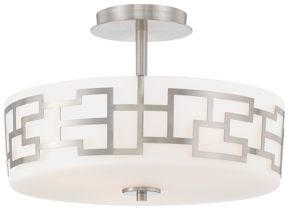 George Kovacs Lighting-P198-084-Alecias Necklace-Three Light Semi-Flush Mount in Contemporary Style-15 Inches Wide by 10 Inches Tall   Brushed Nickel Finish with Etched Opal Glass