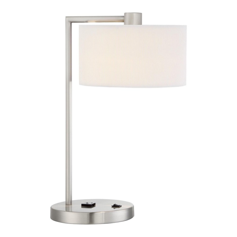 George Kovacs Lighting-P352-1-084-Park-One Light Table Lamp in Transitional Style-10 Inches Wide by 19.5 Inches Tall   Brushed Nickel Finish with White Glass with Pleated Linen Shade
