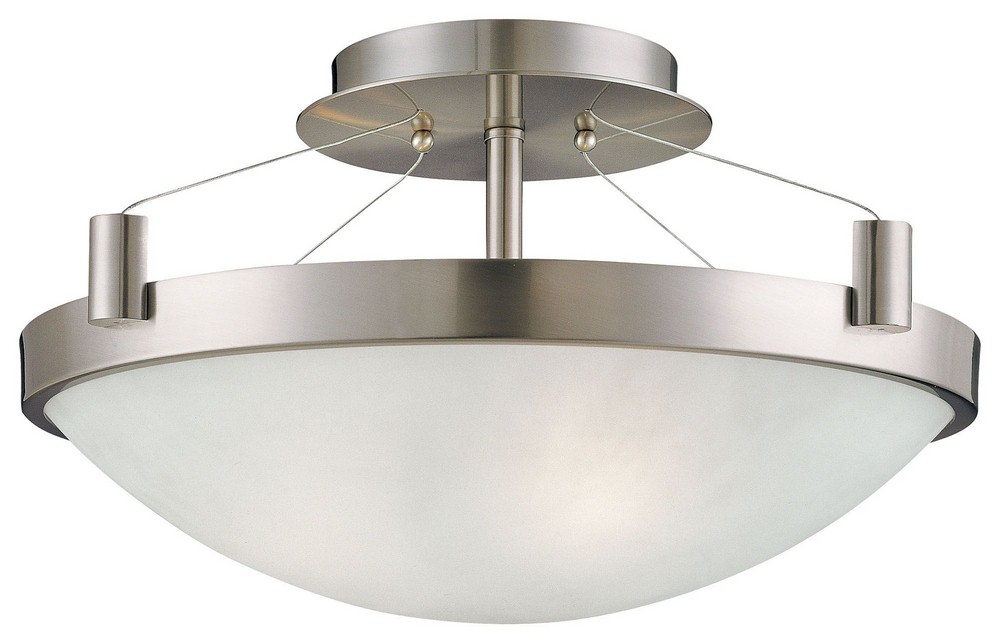 George Kovacs Lighting-P591-084-Suspended-Three Light Semi-Flush Mount in Contemporary Style-17.25 Inches Wide by 10.25 Inches Tall Brushed Nickel  Copper Bronze Patina Finish with White Frosted Glass