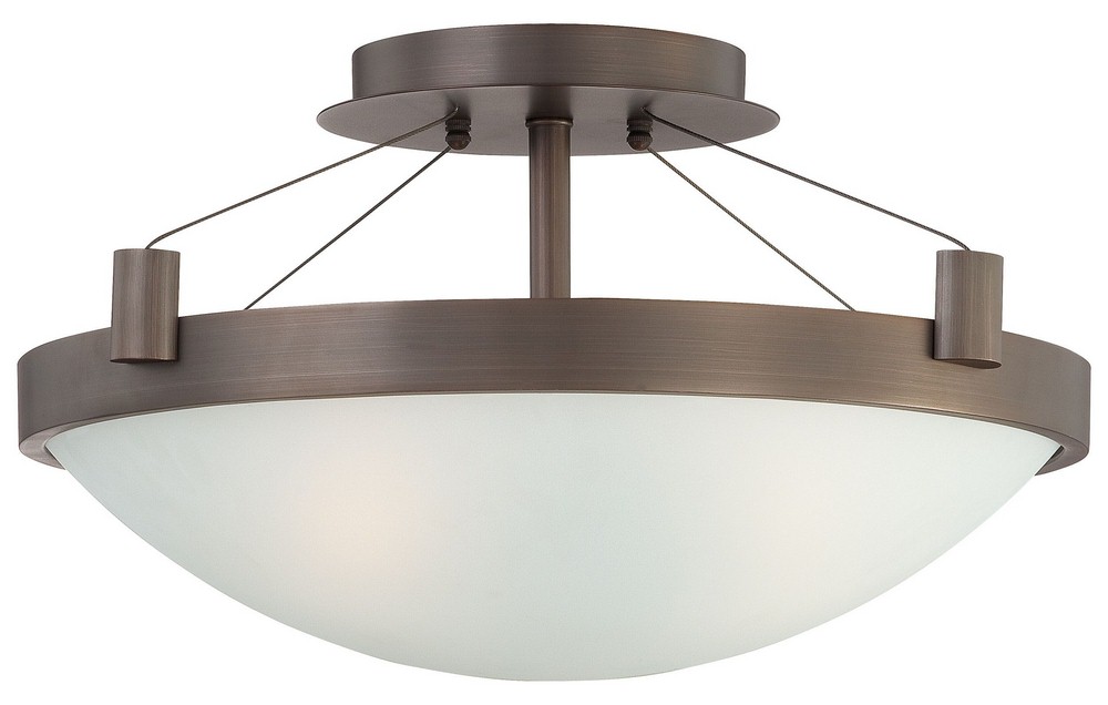 George Kovacs Lighting-P591-647-Suspended-Three Light Semi-Flush Mount in Contemporary Style-17.25 Inches Wide by 10.25 Inches Tall Copper Bronze Patina  Copper Bronze Patina Finish with White Frosted