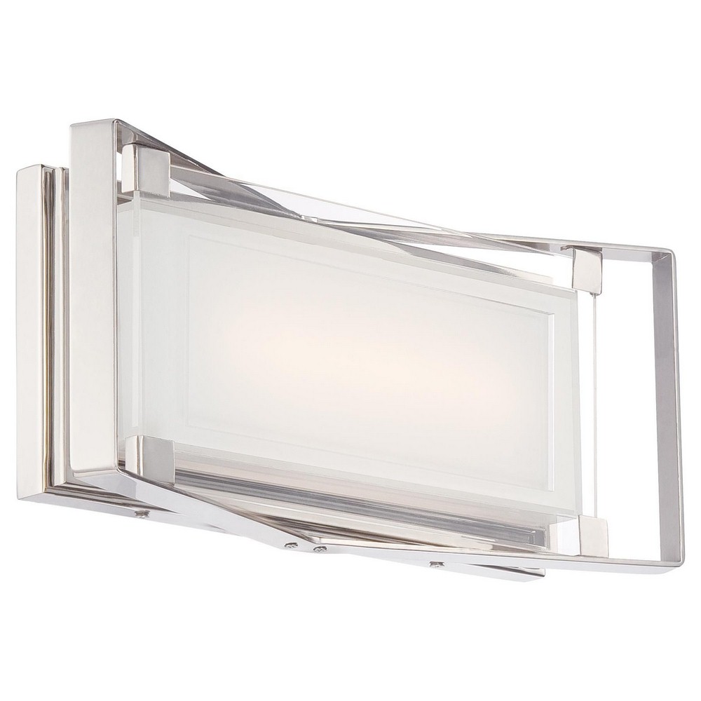 George Kovacs Lighting-P1182-613-L-Crystal Clear-15W 1 LED Bath Vanity in Contemporary Style-16 Inches Wide by 6.75 Inches Tall   Polished Nickel Finish with Mitered White Glass