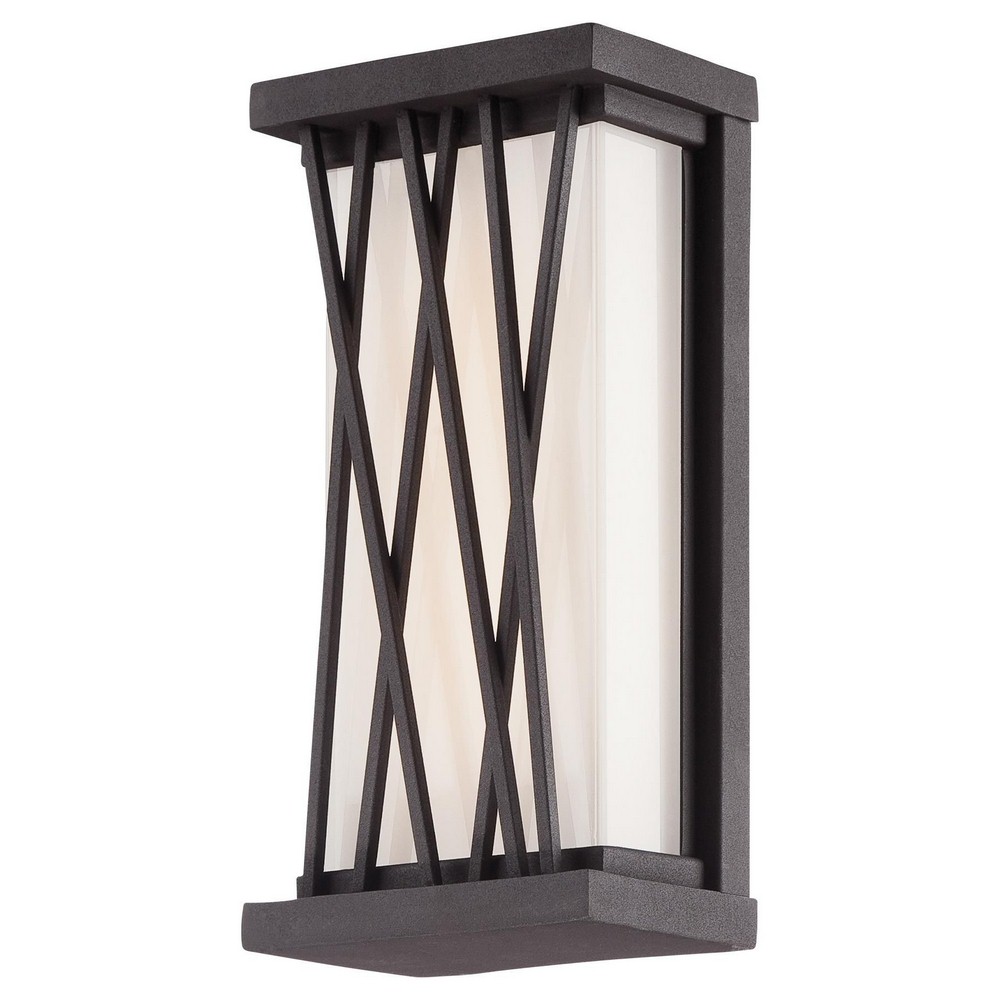 George Kovacs Lighting-P1208-615C-L-Hedge-15W 1 LED Outdoor Pocket Lantern in Contemporary Style-5 Inches Wide by 10 Inches Tall   Textured Dorian Bronze Finish with Etched/White Glass