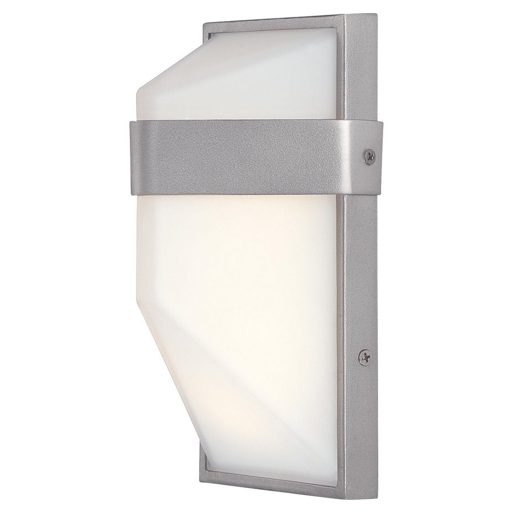 George Kovacs Lighting-P1236-566-L-Wedge-10W 1 LED Outdoor Pocket Lantern-5.25 Inches Wide by 9 Inches Tall   Silver Dust Finish with Etched White Glass